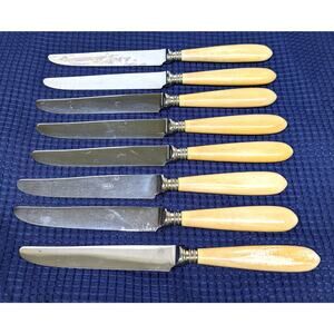 Vintage Set of 8 Butter Knives - INOX of Italy, bone-colored / tinted handles